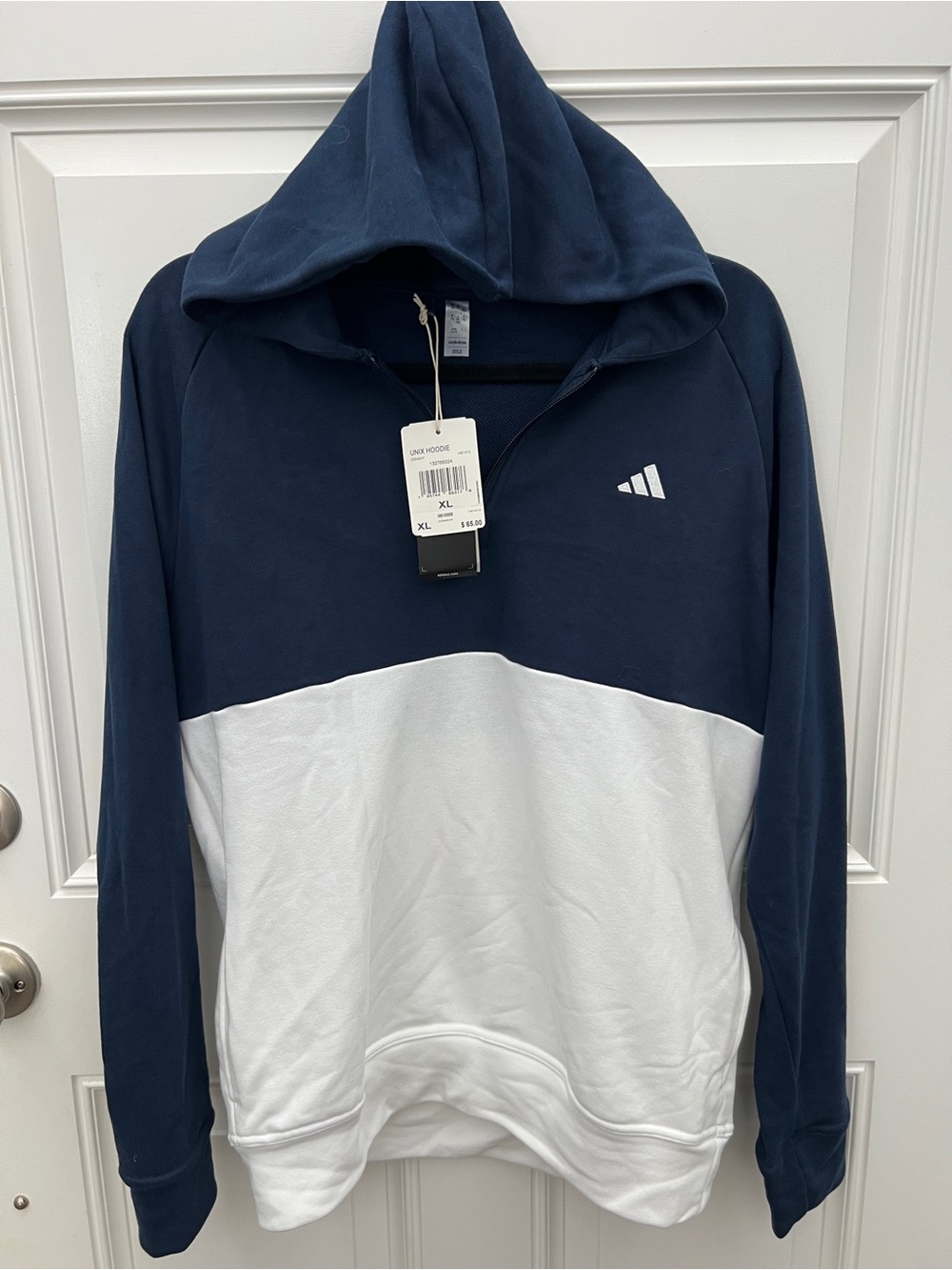 Adidas Kids Unix Hoodie XL Navy White Colorblock‎ Quarter Zip Pullover HS7413